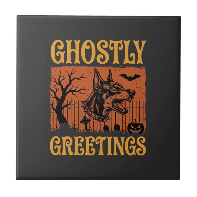 Carreau Salutations Fantomatiques Halloween Doberman Cimet (Devant)
