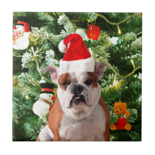 Carreau Santa Hat Bulldog Christmas Tree Snowman boîte cad