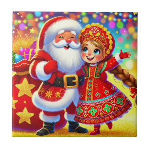 Carreau 🎄 Santa Noël Lumineux Joyeux ❄️ Fêtes de fin d'an