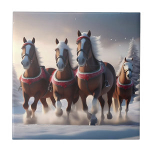 Carreau Santas Chevaux de Neige de Noël,