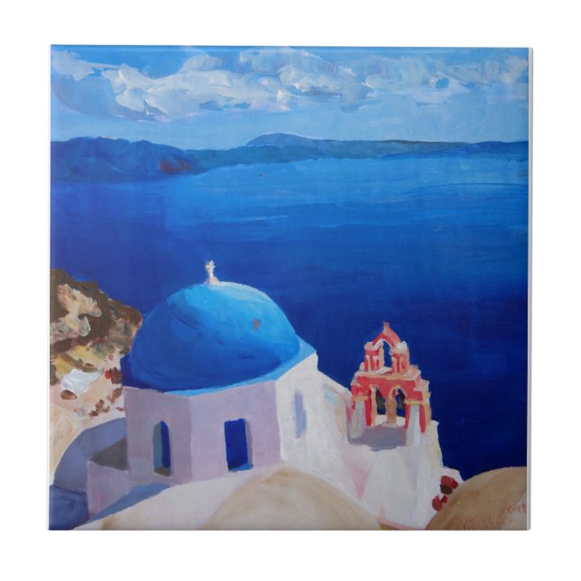 Carreau Santorini bleu, Grèce - vue d'Oia (Devant)