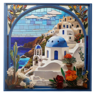 Carreau Santorini Faux Arche en Verre, Grèce, Grec