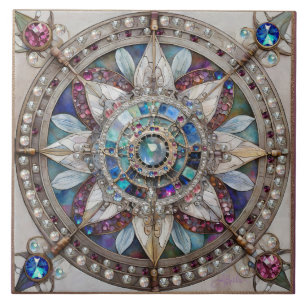 Carreau Saphirs roses et bleus Diamants Perles Mandala