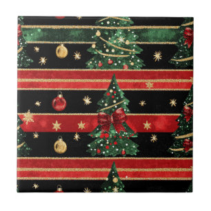 Carreau Sapin de Noël scintillant - Rayures rouges noires