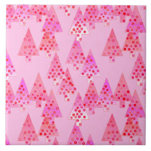 Carreau Sapins de Noël à fleurs modernes - rose pastel