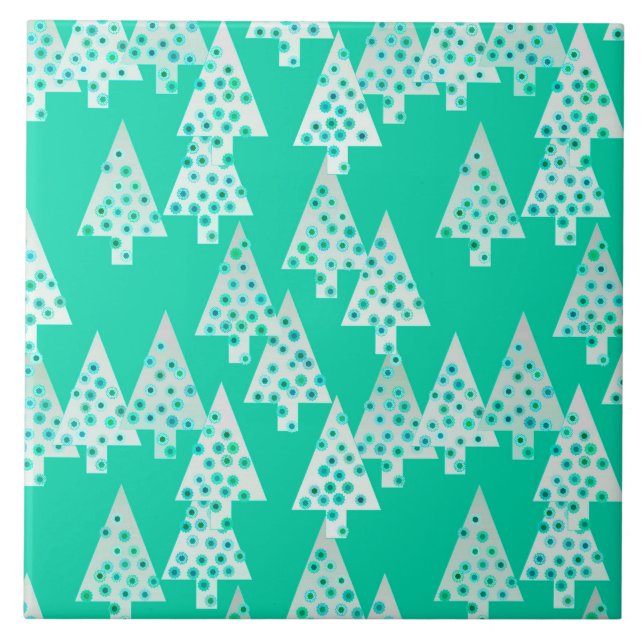 Carreau Sapins de Noël à fleurs modernes - vert mousse de  (Devant)