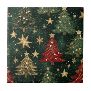 Carreau Sapins de Noël et Étoiles Pailletés (1)