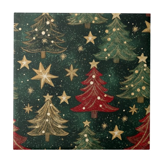 Carreau Sapins de Noël et Étoiles Pailletés (1) (Devant)