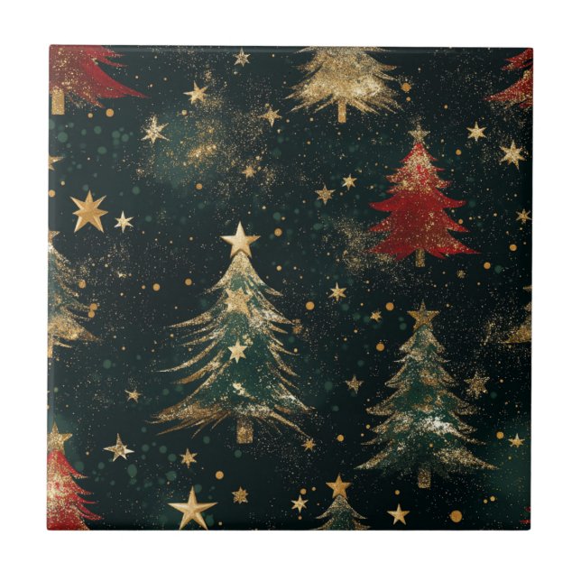 Carreau Sapins de Noël et Étoiles Pailletés (2) (Devant)