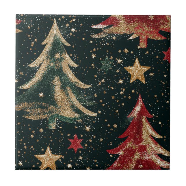 Carreau Sapins de Noël et Étoiles Pailletés (3) (Devant)