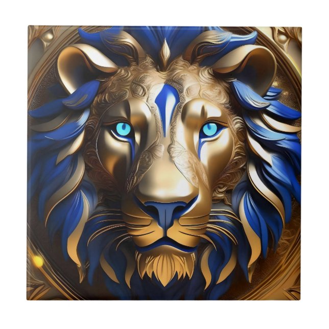 Carreau Sapphire Lion Bleu Et Or, (Devant)