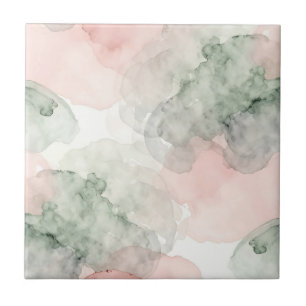 Carreau Sauge Vert Rose Pâle Motif Abstrait Aquarelle
