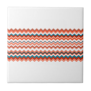 Carreau Saumon de corail Orange Blue Wavy Zigzag Motif