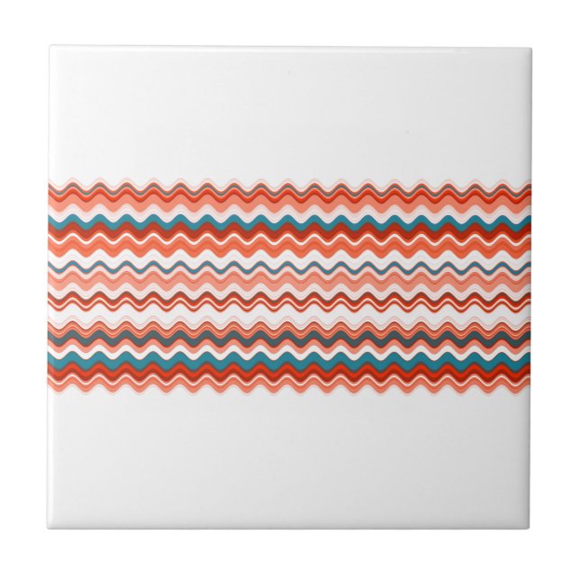 Carreau Saumon de corail Orange Blue Wavy Zigzag Motif (Devant)