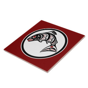 Carreau Saumon vectoriel de Red Black Art amérindien