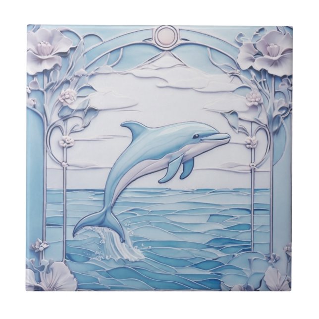 Carreau Sauts Dolphin Art Nouveau Faux Relief Bleu clair (Devant)