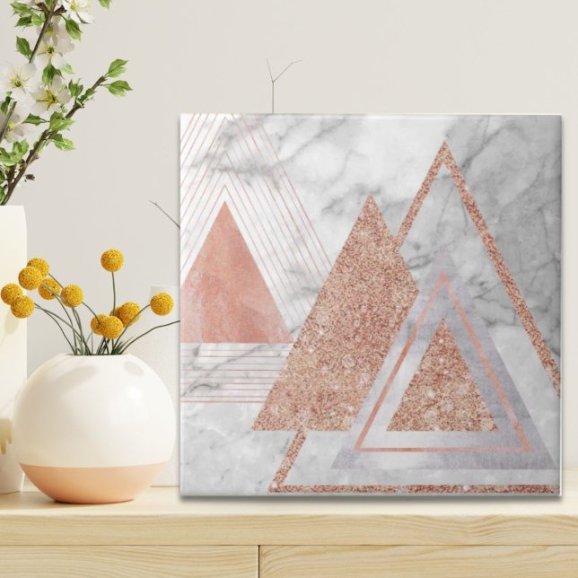 Carreau scandinave chic rose or géométrique marbre blanc (scandinavian chic rose gold geometric white marble ceramic tile)