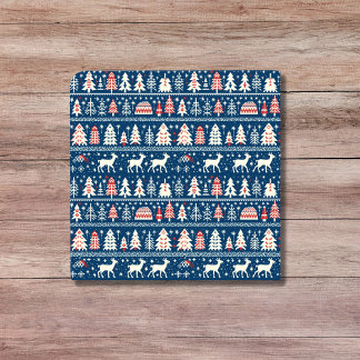 Carreau Scandinave Marine Bleu renne de Noël nordique