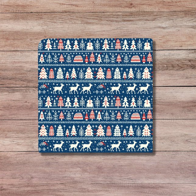Carreau Scandinave Marine Bleu renne de Noël nordique (Scandinavian Navy Blue Christmas Reindeer Nordic Ceramic Tile)