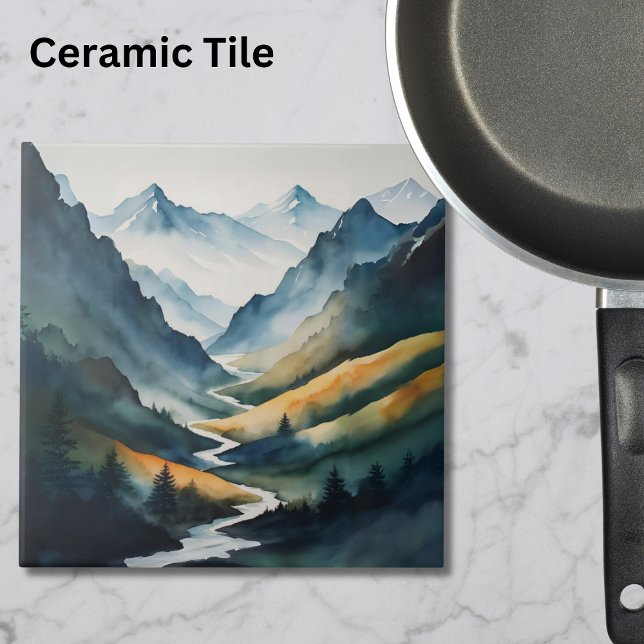 Carreau Scène Blue Tan Mountain (Créateur téléchargé)