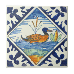Carreau Scène colorée d'antiquité hollandaise Delft Duck
