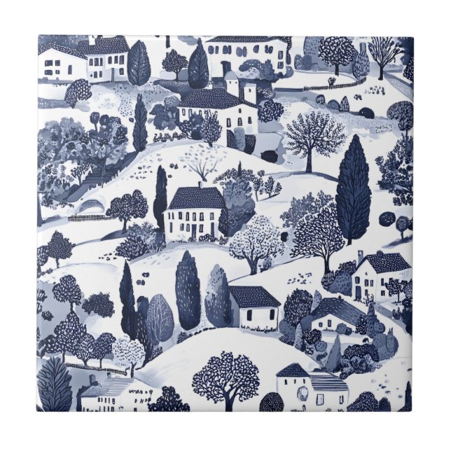 Carreau Scène de campagne en toile bleue (Devant)