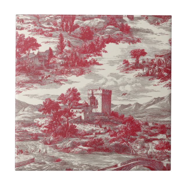 Carreau Scène de campagne en toile rouge (Devant)