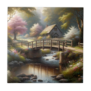 Carreau Scène de cottage printanier Cottagecore