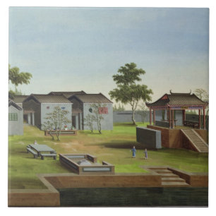 Carreau Scène de jardin, c.1820-40 (la semaine sur le