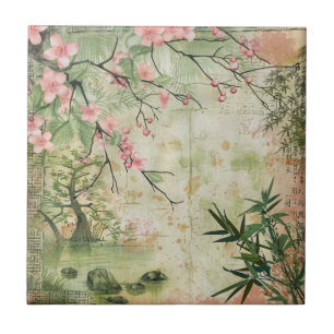 Carreau Scène de jardin de fleurs de cerisier (5)