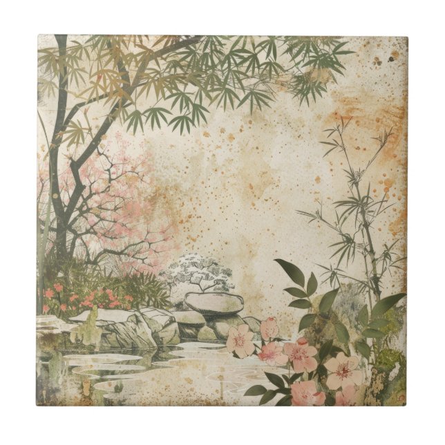Carreau Scène de jardin de fleurs de cerisier (8) (Devant)