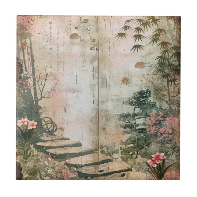 Carreau Scène de jardin de fleurs de cerisier (9) (Devant)