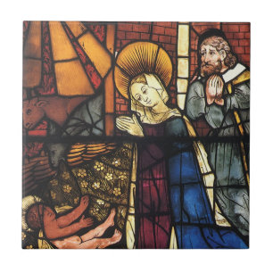 Carreau Scène de la Nativité de Noël Vintage en Verre