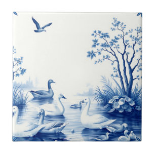 Carreau Scène de lac aux cygnes de Blue Willow