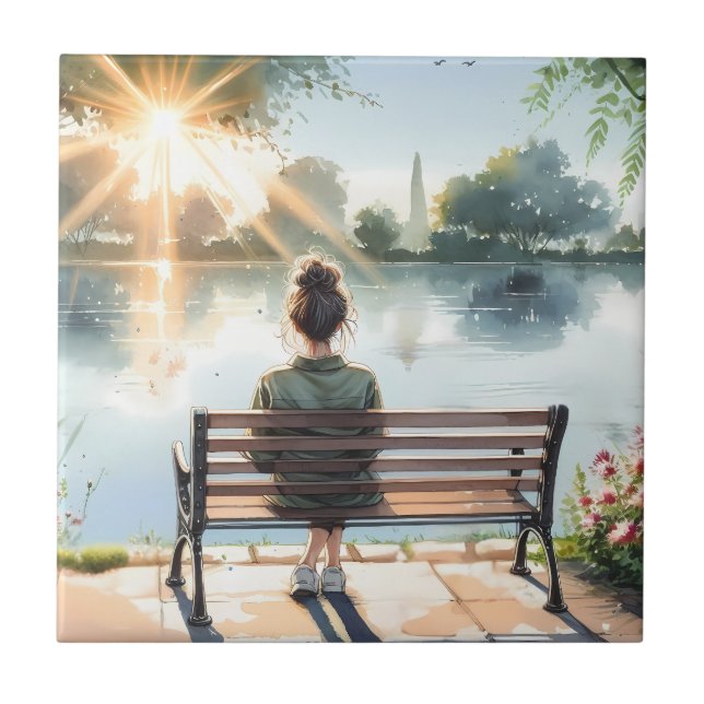 Carreau Scène de lac aux reflets de coucher de soleil (Devant)