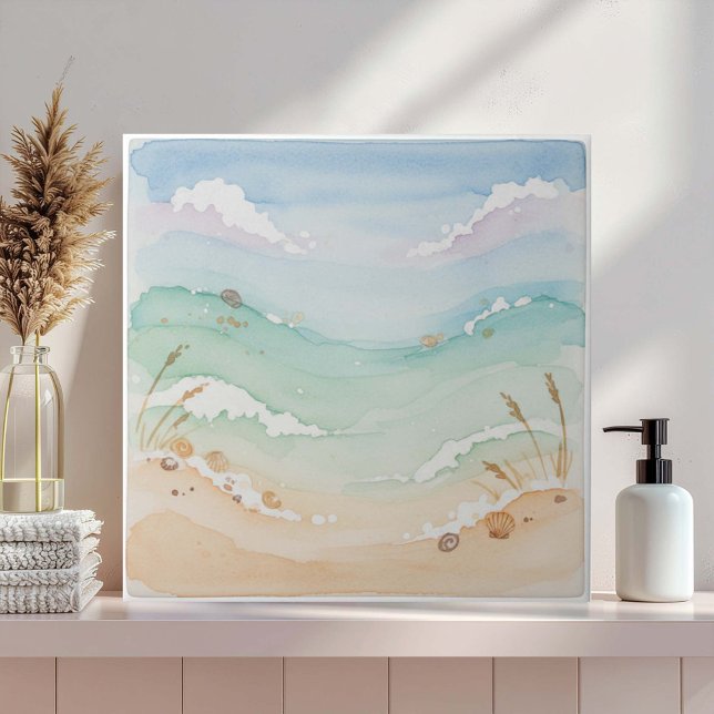 Carreau Scène de plage à l'aquarelle douce ID1207 (Créateur téléchargé)