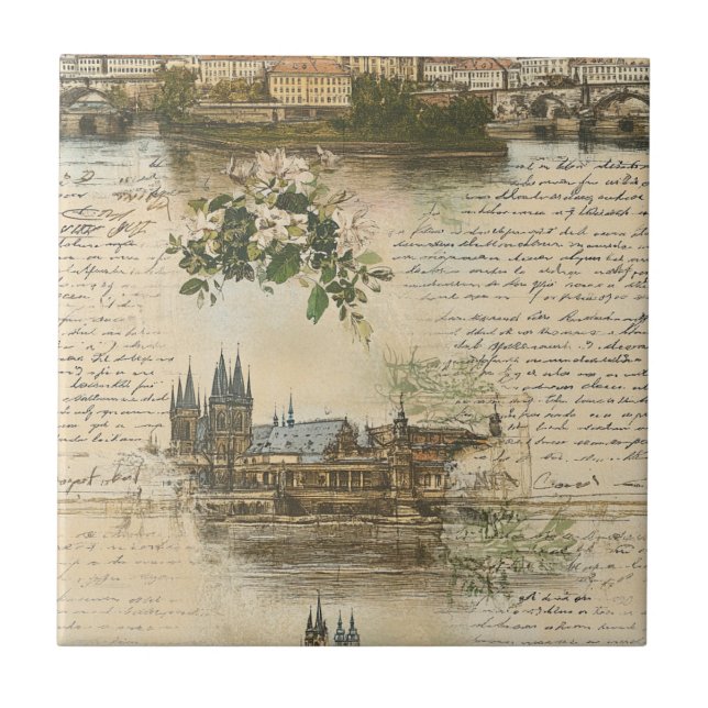 Carreau Scène de rivière européenne vintage - Écriture man (Devant)