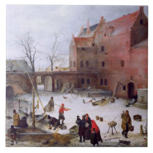 Carreau Scène D'Hiver. Cadeau de Noël en beaux-arts