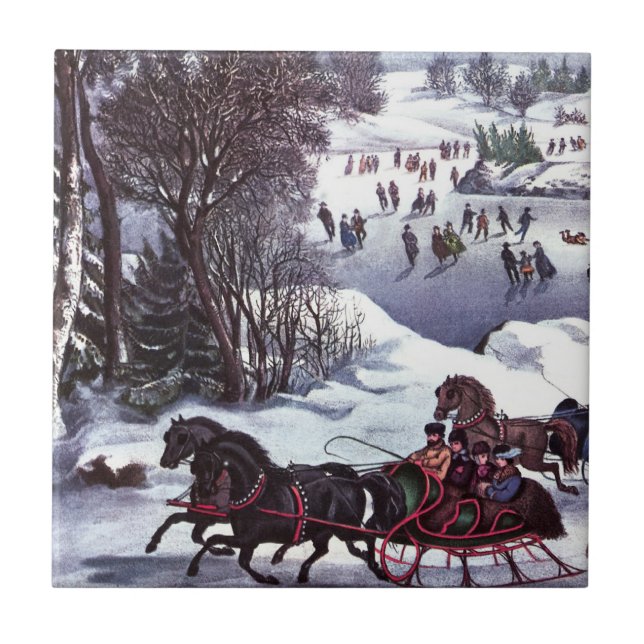 Carreau Scène d'hiver vintage Cadeau de Noël (Devant)