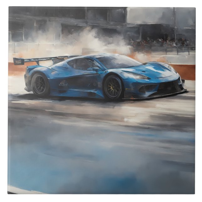 Carreau Scène dynamique de course urbaine bleue (Devant)