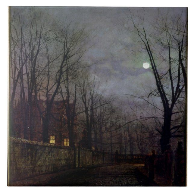 Carreau Scène éclairée par la lune de rue, 1882 (huile sur (Devant)