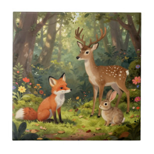 Carreau Scène mignonne d'animaux de la forêt