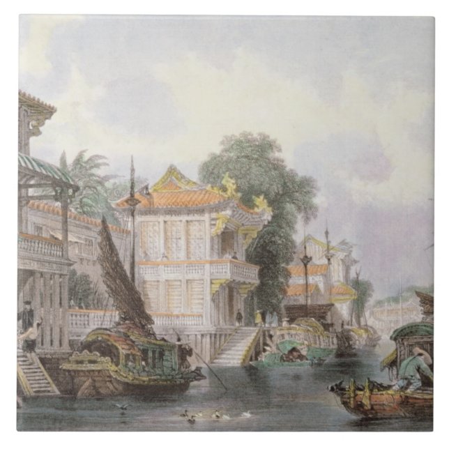 Carreau Scène sur le canal de Horan près du canton, c.1850 (Devant)