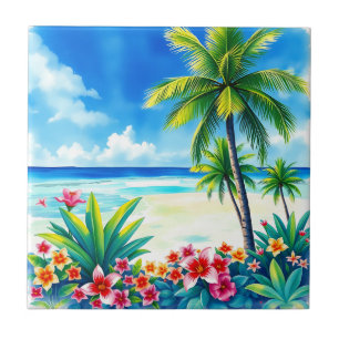 Carreau Scène tropicale vibrante avec palmiers