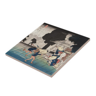 Carreau Scène vintage japonaise fraîche de jour pluvieux
