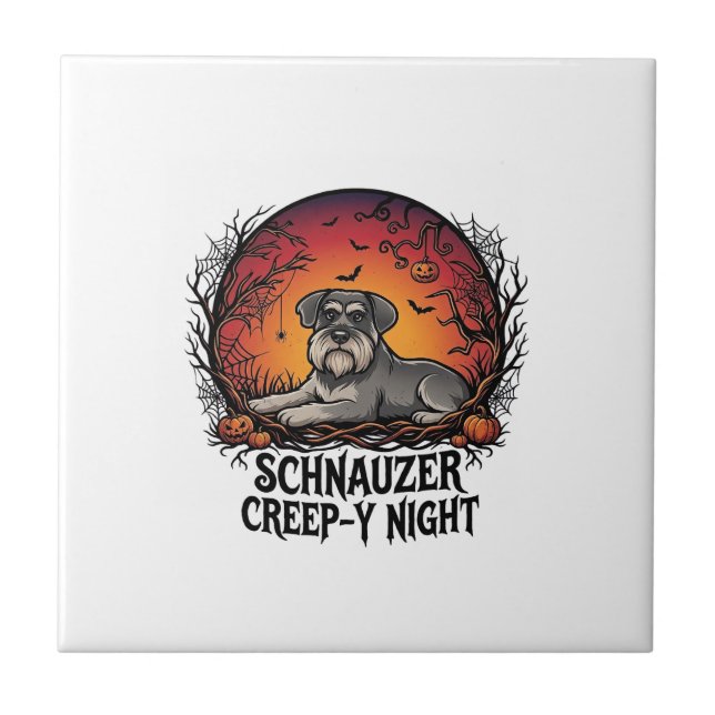 Carreau Schnauzer Creeper Nuit Halloween Citrouilles Chauv (Devant)