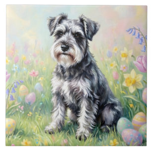 Carreau Schnauzer fantaisiste avec œufs de Pâques