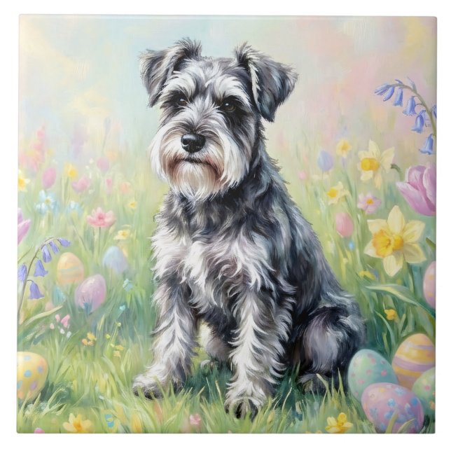 Carreau Schnauzer fantaisiste avec œufs de Pâques (Devant)
