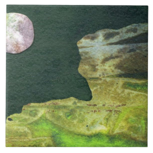 Carreau Sci-Fi rose lune en basse orbite autour du monde a