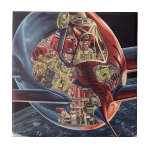 Carreau Science-fiction vintage Astronaute Fusée Vaisseau